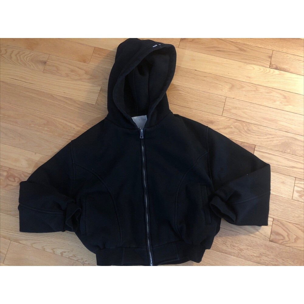 Womens de base Heavy Full Zip Hoodie Black Medium Satin Inside elastic waist